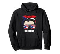 Boricua Girl Messy Bun Hispanic Heritage Puerto Rico Flag Pullover Hoodie