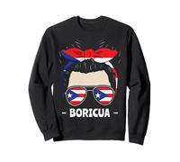 Boricua Girl Messy Bun Hispanic Heritage Puerto Rico Flag Sweatshirt