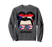 Boricua Girl Messy Bun Hispanic Heritage Puerto Rico Flag Sweatshirt