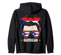 Boricua Girl Messy Bun Hispanic Heritage Puerto Rico Flag Zip Hoodie