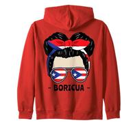 Boricua Girl Messy Bun Hispanic Heritage Puerto Rico Flag Zip Hoodie