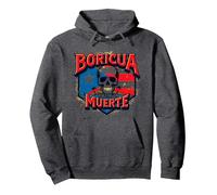 Boricua Hasta La Muerte Puerto Rican Pride Skull Flag Pullover Hoodie, Adult Unisex, Dark Heather Grey, XL