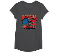 Boricua Hasta La Muerte Puerto Rican Pride Skull Flag T-Shirt, Girls, Dark Heather Grey, Medium