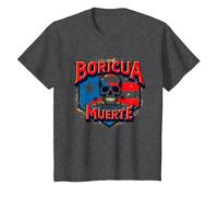 Boricua Hasta La Muerte Puerto Rican Pride Skull Flag T-Shirt, Kids, Dark Heather Grey, 3 Years
