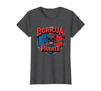 Boricua Hasta La Muerte Puerto Rican Pride Skull Flag T-Shirt, Women, Dark Heather Grey, M