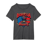 Boricua Hasta La Muerte Puerto Rican Pride Skull Flag T-Shirt, Women's Plus, Dark Heather Grey, 4X