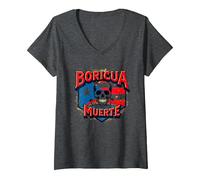 Boricua Hasta La Muerte Puerto Rican Pride Skull Flag V-Neck T-Shirt, Women, Dark Heather Grey, S