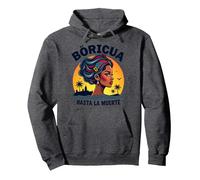 Boricua Hasta La Muerte: Puerto Rican Pride Sunset Pullover Hoodie, Adult Unisex, Dark Heather Grey, M