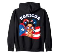 Boricua Messy Bun Puerto Rico Rican Flag Hispanic Heritage Zip Hoodie