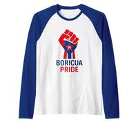 Boricua Pride - Puerto Rican Fist in Flag Colors - Frog Icon Raglan Baseball Tee