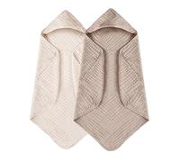 BoriGlyptic Baby Hooded Towels 100% Muslin Cotton Baby Bath Towel with Hood for Newborn Babies, Infants, Toddlers and Children, 80x80CM 2 Pack(Beige+Brown)