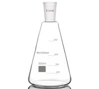 BorinGlass 24/40 Glass Erlenmeyer Flask, Borosilicate Glass Graduated Laboratory Flask with 24/40 Standard Taper Outer Joint, 500 ml