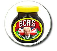 " BORIS JOHNSON - LOVE HIM OR HATE HIM" - MARMITE/BREXIT/CONSERVATIVES/TORY/GENERAL ELECTION - LARGE 55 MM /2.2" Diameter