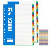 BORISCA 2 Pack 31 Part File Dividers A4 with 64 Color Label Stickers Plastic Folder Dividers A4 Coloured Ring Binder Dividers for Lever Arch Files Index Dividers for Office School