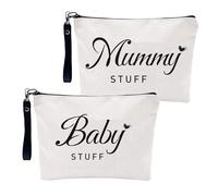 BORISCA 2 Pcs White Baby Makeup Bag New Mum Gifts, 25x16cm/9.84x6.3in New Gifts Cosmetic Bag with Zipper, Mum to be Canvas Pouch of Baby Shower, Cosmetic for Pregnant