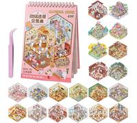 BORISCA 20 Sets DIY 3D House Sticker Scene Kit, Creative 3D Scene Sticker Book with 29 PET Stickers, 20 Miniature Cabins, 1 Tweezer Miniature Scenic Stickers Book for Adults Girls Boys Teens