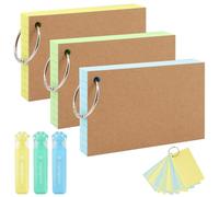 BORISCA 300 Pcs 3 x 5 in Lined Flash Cards Revision with 3 Fluorescent Pens, A6 Flash Cards Revision Cards, A6 Flashcards with Rings, Flashcard for Office School Home Study Record, Horizontal Grid