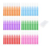 BORISCA 60 Pcs Interdental Brushes, Floss Sticks with 1 Portable Outdoor Small Box, Tooth Cleaning Tool, Dental Floss Brush for Cleaning Gaps Between Teeth (6 Colors)