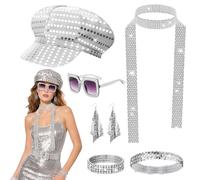 BORISCA 7PCS Disco Accessories for Women Sparkly 70s Accessories for Women