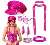 BORISCA 7PCS Disco Accessories for Women Sparkly 70s Accessories for Women