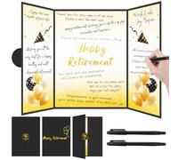 BORISCA Black Gold Retirement Party Decorations, Retirement Party Guest Book Happy Retirement Gifts Card for Men Women Friend Colleagues