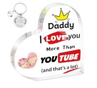 BORISCA Daddy Gifts Acrylic Heart Plaque for Fathers Day Gift Daddy Birthday Gifts, I Love You More Than YouTube