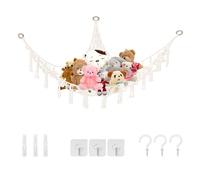 BORISCA Hand Woven Toy Hammock for Stuffed Animals, Triangle Storage Toy Net Hammock for Kids/Pets Stuffed Animal with 3 Mounting Hooks, 3 Expansion Bolts, 3 No-punch Invisible Hooks