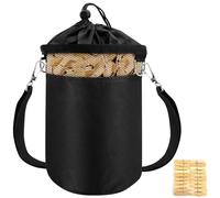 BORISCA Peg Bag for Washing Line with 20PCS Wooden Pegs, Waterproof Clothes Peg Bag with Shoulder Strap and Closing Cord Indoor Outdoor Pegs Organizer Storage Use