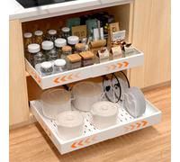 BORISI 1 Pack Pull Out Cabinet Organiser,Pull Out Drawer for Kitchen Cupboard, No Drill Adjustable Drawers, Slide Out Drawers with Adhesive Film(42 D x 43-68 W x 7.5 H CM), With Divider,White