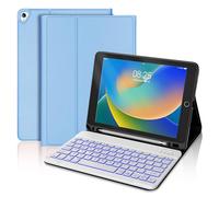 BORIYUAN iPad 9th 2021/8th/7th Generation Keyboard Case, 7 Colors Backlit Detachable Keyboard Slim Folio Smart Cover for iPad 10.2 Inch/iPad Air 10.5(3rd Gen)/iPad Pro 10.5 with Pencil Holder - Blue