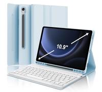 BORIYUAN Keyboard Case for Samsung Galaxy Tab S9 FE 5G 10.9 Inch/Galaxy Tab S9 11 Inch 2023 - Detachable Wireless Bluetooth Keyboard Slim Folio Smart Cover with S Pen Holder (Sky Blue)