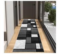 BORKOY Grey and Black Geometric Runner Hallway Kitchen Washable Non-Slip 60x250cm Vintage Long Kitchen Rug Hallway Rug for Corridor Living Room Bedroom Sold by the Metre Adjustable