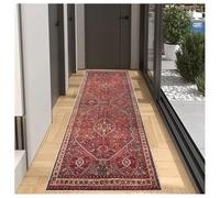 BORKOY Red Vintage Boho Hallway Runner Rug 50x120cm, Non-Slip Machine Washable Low Pile Carpet Runners for Long Hall Kitchen Laundry Entryway Bedroom Living Room Bathroom, Extra Long Floor Mat