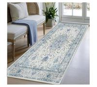 BORKOY Vintage Blue Runner Rugs for Hallway 80x400cm Extra Long Carpet Runner Non Slip Washable for Kitchen Long Hall Runners for Entryway Laundry Bathroom Low Pile Boho Pattern