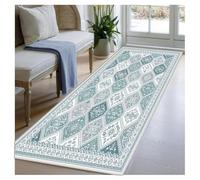 BORKOY Vintage Runner Rugs for Entryway 40x250cm Teal Traditional Floral Geometric Non Slip Hallway Runner Carpet Machine Washable Low Pile Long Hall Rug for Kitchen Bathroom Bedroom Laundry