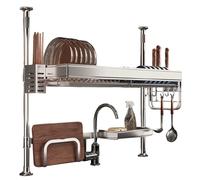 Borlai Dish Racks for Kitchen Counter, Over the Sink Dish Drying Rack with Adjustable Height and Draining Trays, Under - Cabinet Dish Drainer Rack, No - Drill Detachable Kitchen Organizer