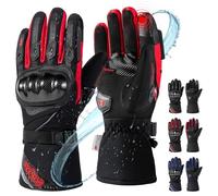 BORLENI Waterproof Motorbike Gloves, Carbon Fiber Water Warm Touch screen Motorcycle Gloves For Mens Women Ladies Red XL