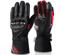 BORLENI Waterproof Motorbike Gloves, Carbon Fiber Water Warm Touch screen Motorcycle Gloves For Mens Women Ladies Red Medium