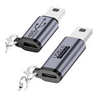 BORLTER CLAMP USB C to Mini USB Adapter/Micro USB to Mini USB Adapter 2 Pack with Lanyard, for MP3 Player, Digital Cameras, GPS, Portable Hard Drives and more