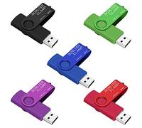 BorlterClamp 32GB USB Flash Drive 5 Pack USB 2.0 Drive Pack Bulk Swivel Memory Stick Colorful Thumb Drive USB Storage Pen Drive, Black/Purple/Blue/Green/Red