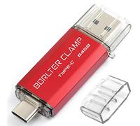 BorlterClamp 64GB Type C USB 3.0 Dual Port Flash Drive USB C OTG Memory Stick for Android Smartphones Samsung Galaxy S9/S8/Note9, LG, Tablets & Computer (Red)