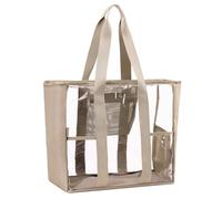BORMELUN Large Clear Bag Tote for Work Concerts Stadium approved Heavy duty Transparent See Through Purse with mesh pockets, Khaki, L