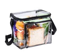 BORMELUN Large Clear Lunch Bag for Work, with Adjustable Strap and Front Storage Compartment See ThroughTransparent Lunch Bags For Men and Women 10.6x8.6x6 inch, Black