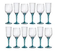 Bormioli Rocco 12pc Blue Florian Stemware Set - Large Glass Red White Rose Long Stem Cocktail Party Drinking Goblet Gift Set