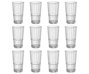 Bormioli Rocco 12x Clear 395ml Oxford Bar Stacking Highball Glasses - Tall Hi Ball Glass Water Gin Juice Cocktail Drinking Glassware Tumblers Set