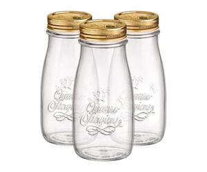Bormioli Rocco 3x 400ml Quattro Stagioni Glass Bottles with Screw Top Lid - Clear Reusable Juice Water Smoothie Drink Fridge Storage Containers