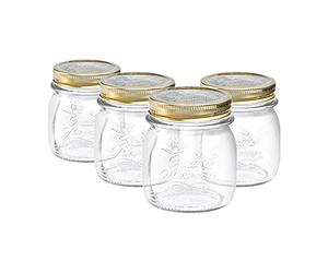 Bormioli Rocco 4x Clear 250ml Quattro Stagioni Glass Preserving Jars - Airtight Screw Lids Storage Canning Mason Jam Preserve Container Set