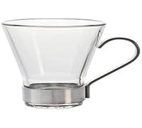 Bormioli Rocco 5165000 Pack of 6 Ypsilon Coffee Cups in Glass with Handle and Base in Stainless Steel, Cl 11