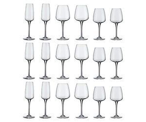 Bormioli Rocco Aurum Glass Champagne Flutes and Red White Wine Glasses - 18pc Set