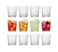 Bormioli Rocco Exclusiva ni Glasses, Set of 12-12 Oz. Ribbed Cocktail Tumblers Made in Italy with Star Crystal Glass & XLT Treatment - Stylish Everyday Drinkware, Dishwasher Safe